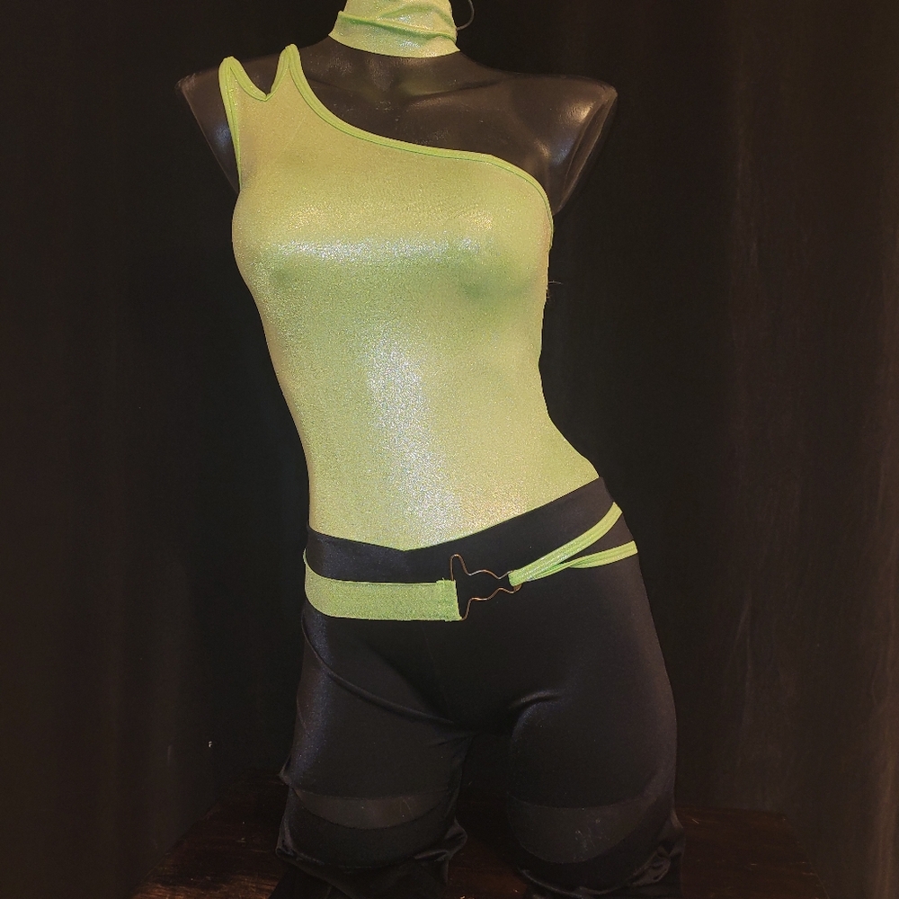 Green Shimmer Shiny/Black/Women's Jumpsuit DANCE WEAR,HalloweenCustome SMALL